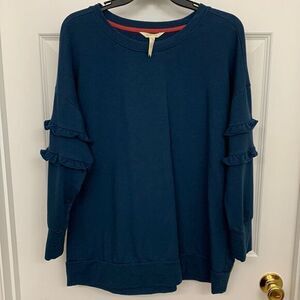 Matilda Jane Size Medium sweatshirt. Long sleeve with ruffles & banded cuffs/hem